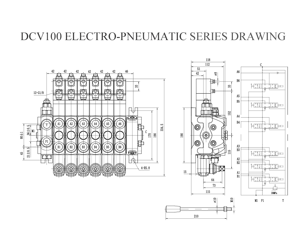 Dibujo de la serie electroneumática DCV100