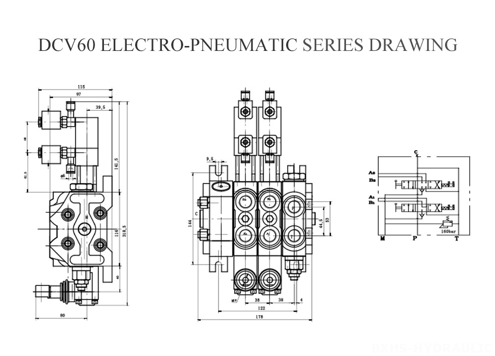 Dibujo de la serie electroneumática DCV60