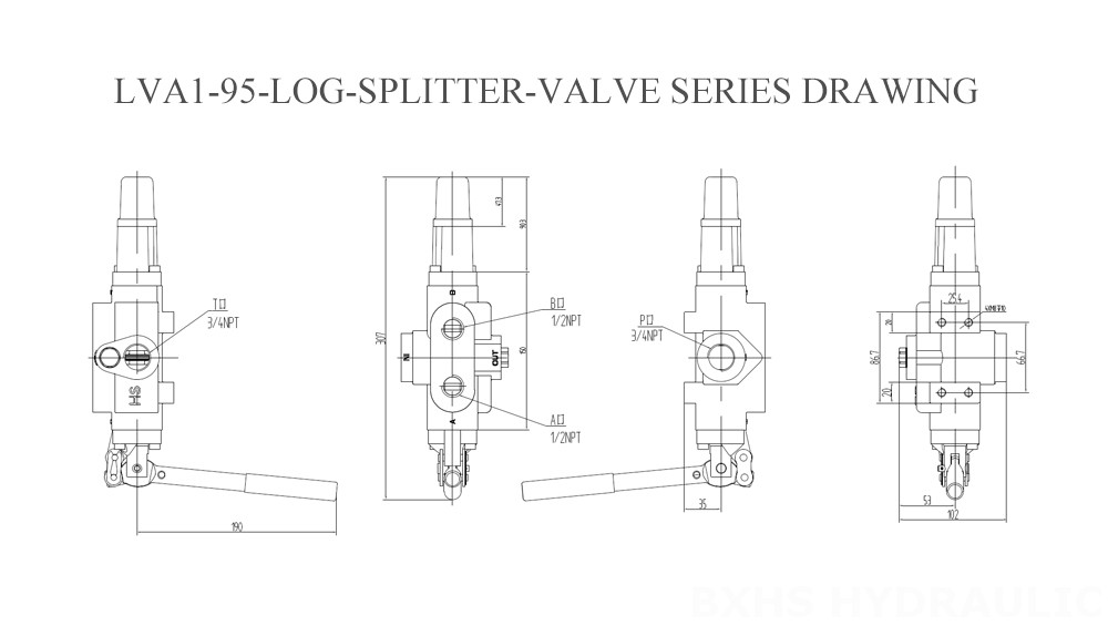 Dibujo de la serie LVA1-95-Log-Splitter-Valve