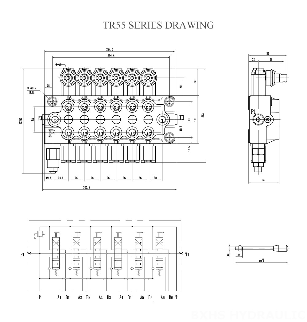 Dibujo de la válvula de control direccional TR55