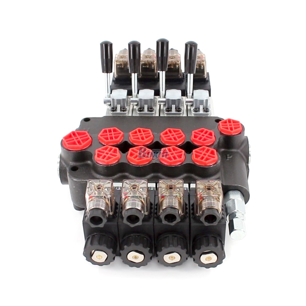Hydraulic P40-S Monoblock Valve with 4 Spools, 10.5 GPM Solenoid Control